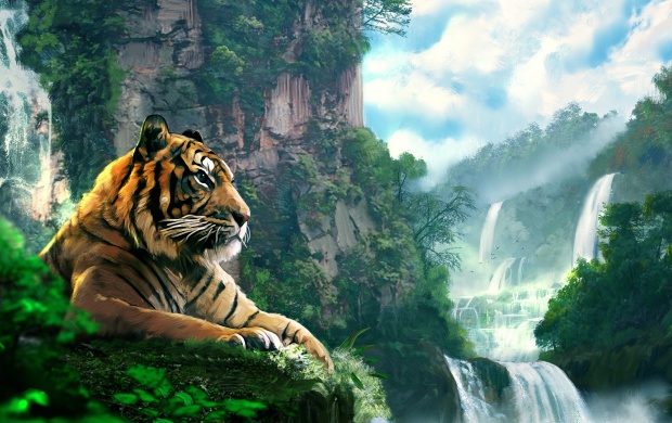 Tiger Forest Waterfall Art