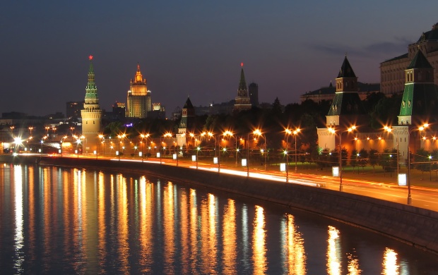 Town Night River Lighting Moscow