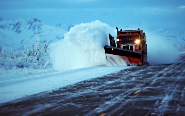 Truck Plowing Road Snow