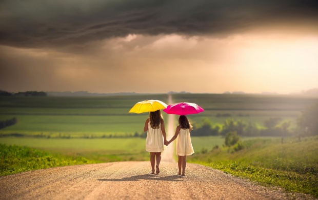 Two Girls With Umbrellas