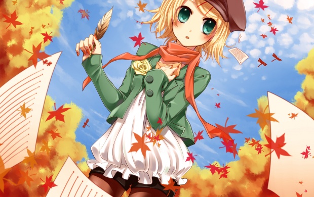 Vocaloid Girl And Autumn Leaves