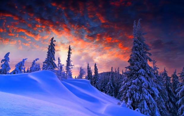 Winter Mountain Sunset Sky