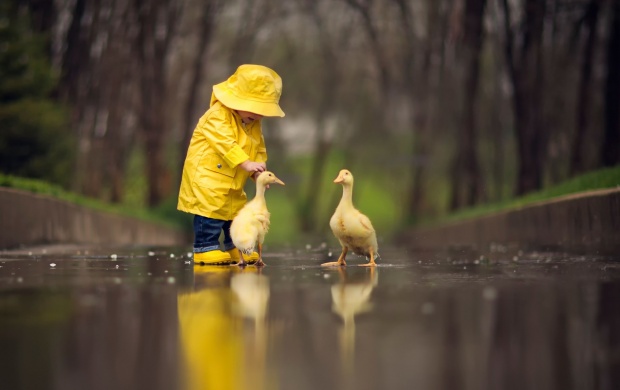 Yellow Raincoat Baby With Ducks