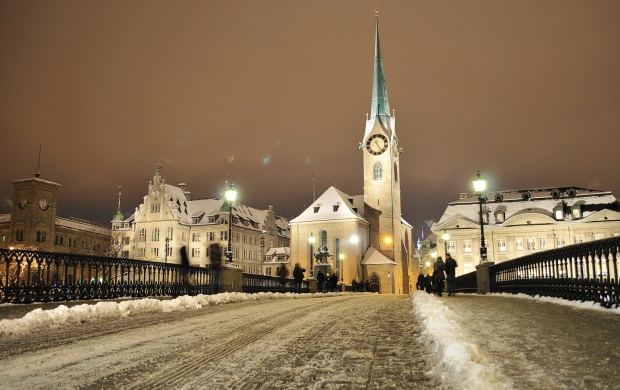 Zurich City Winter Night Switzerland