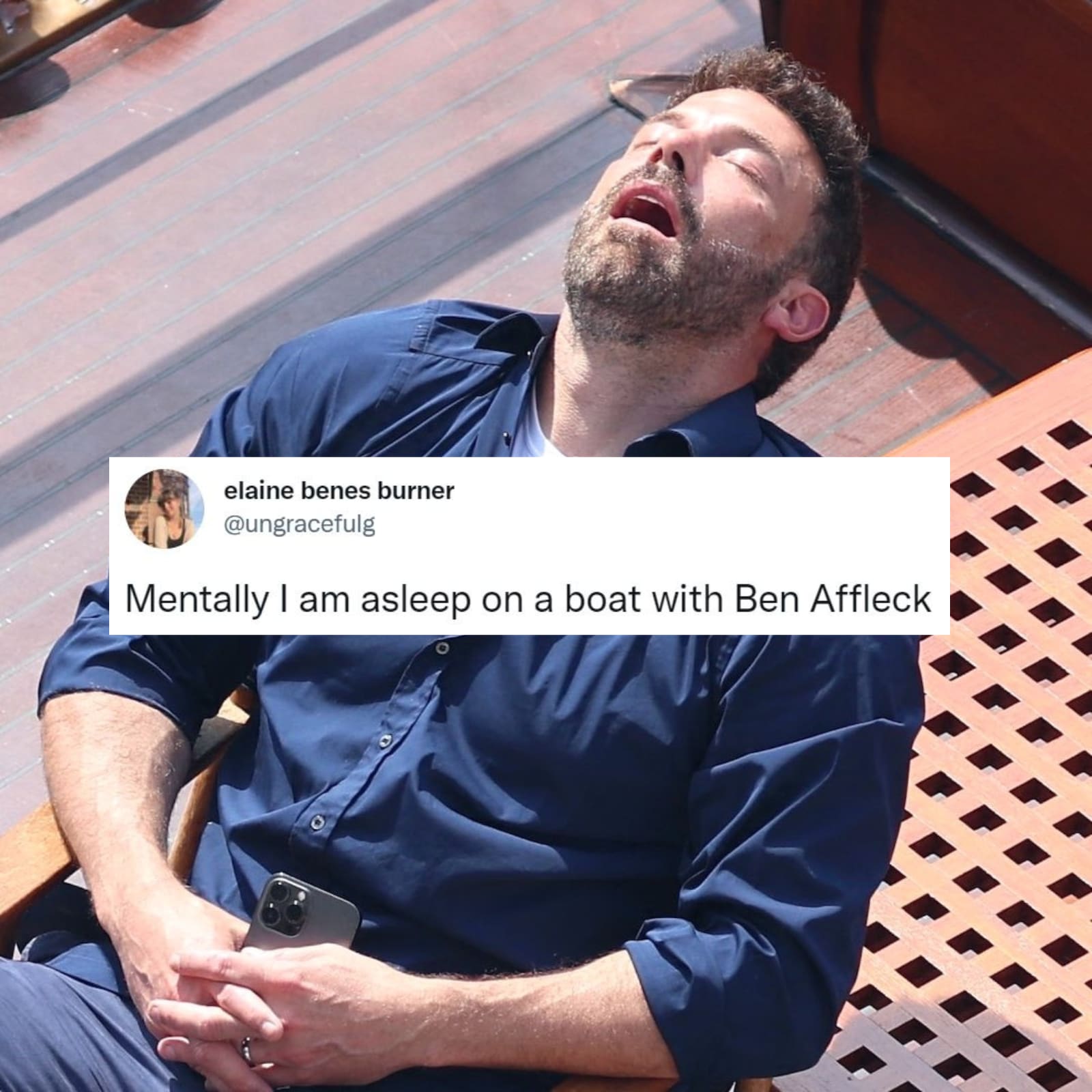 ben Ce405 Affleck B23c4 Fell F03ea Asleep E8135 On C770e Boat 4a6e9 During 4ac34 Honeymoon 7eca0 With   Jlo   And   Became   An   Instant   Meme