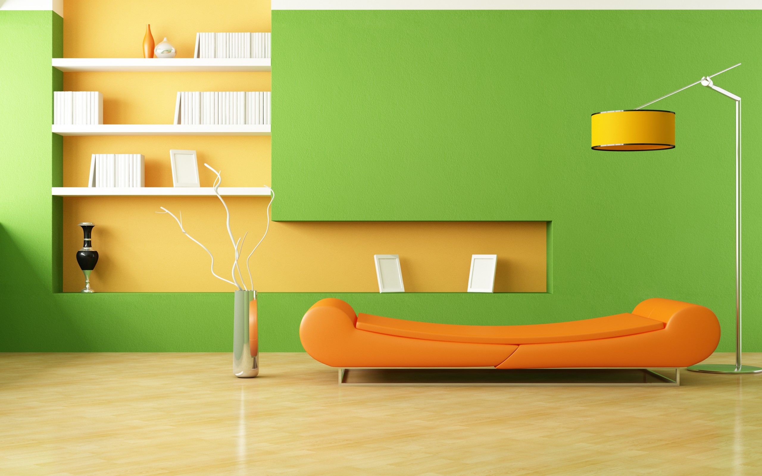 green and orange living room
