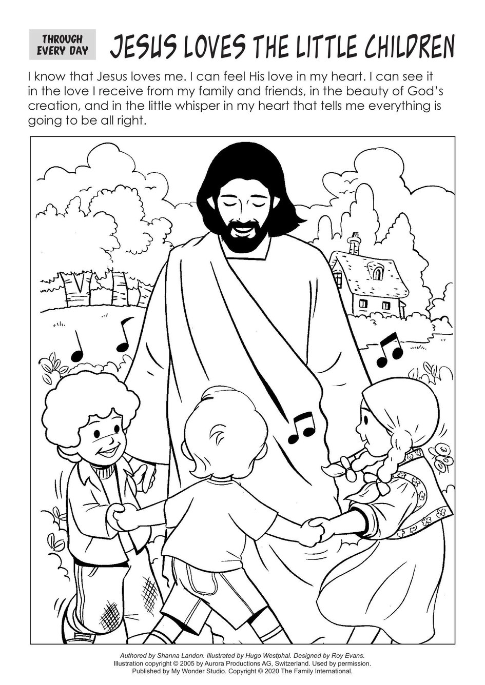 Coloring page through every day jesus loves the little children my wonder studio