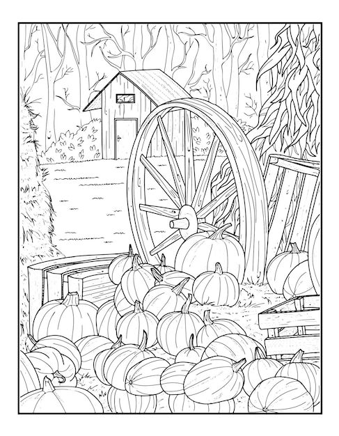 Premium vector autumn scenes coloring pages for adults kdp coloring page