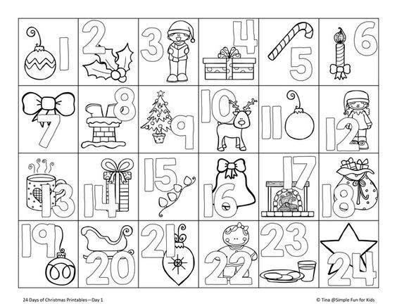 Christmas countdown day advent calendar coloring page
