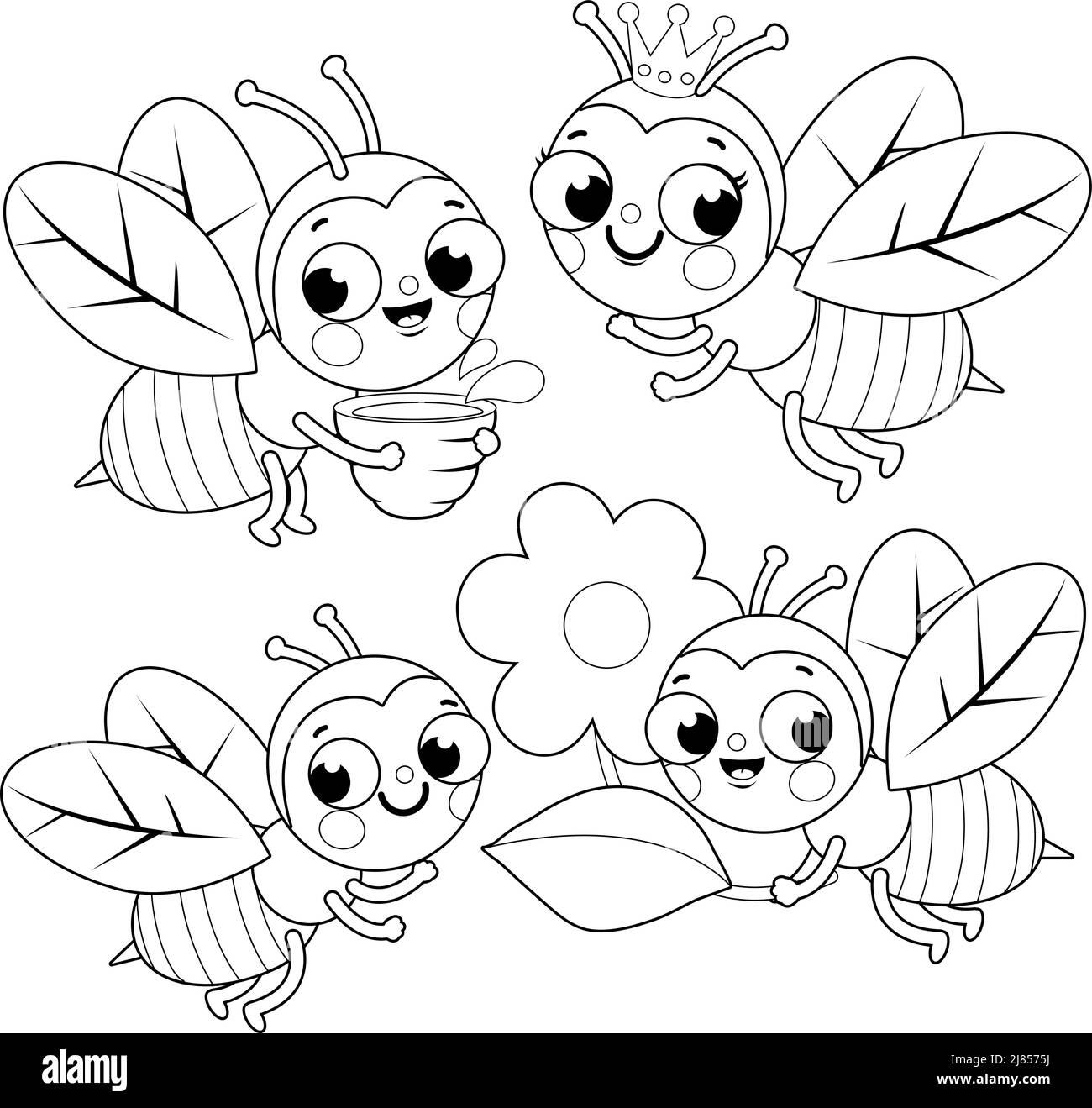 Cute bees vector black and white coloring page stock vector image art