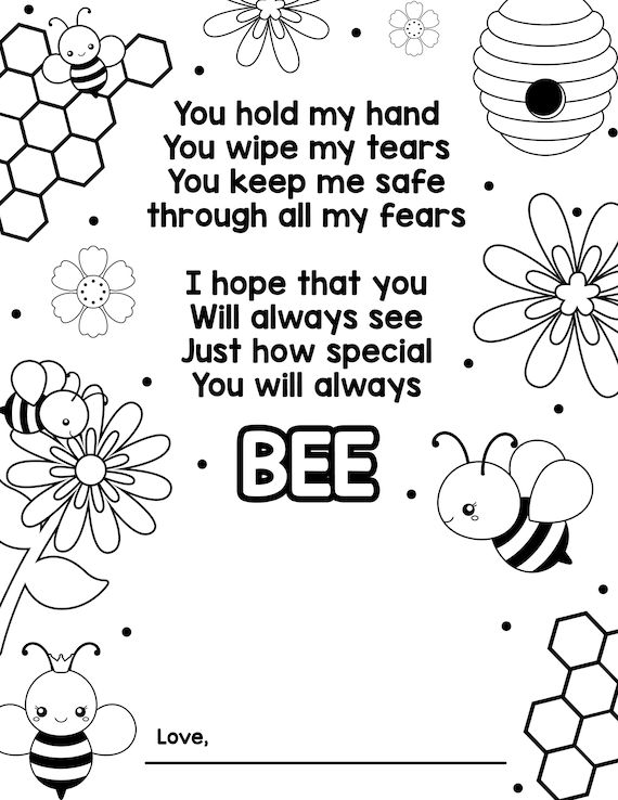 Bee coloring page special card printable mothers day