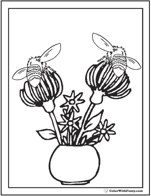 Bee coloring pages hives flowers and honey
