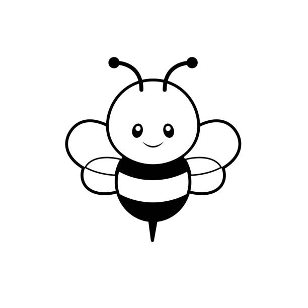 Cute bee coloring page vector illustration on white stock illustration