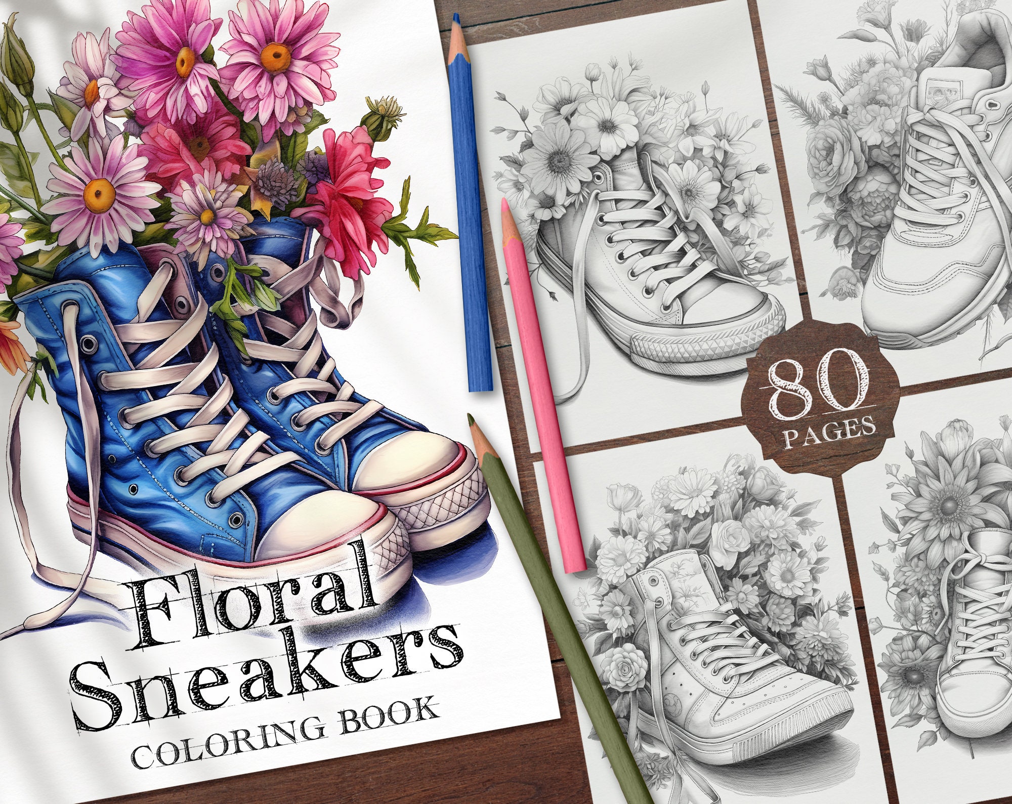 Floral sneakers digital coloring book floral shoes coloring pages boots coloring page printable pdf shoes with flowers coloring png