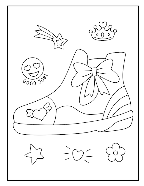 Premium vector kids shoes coloring pages