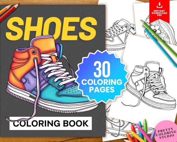 Shoes coloring book printable download relaxing coloring activity cute shoe art adult kids coloring pages