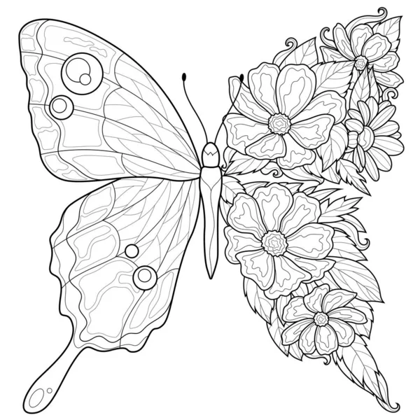 Butterfly flowers coloring book antistress children adults illustration isolated white stock vector by vlasenkoekaterinkagmail