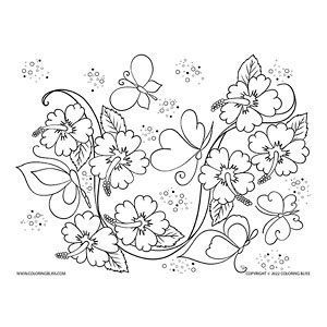 Flowers butterflies coloring page