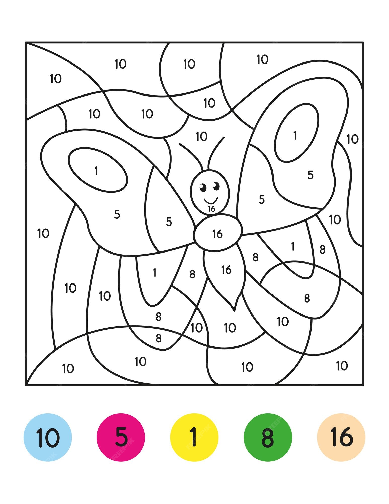 Premium vector color by number coloring pages vector color by code for kids butterfly color by number