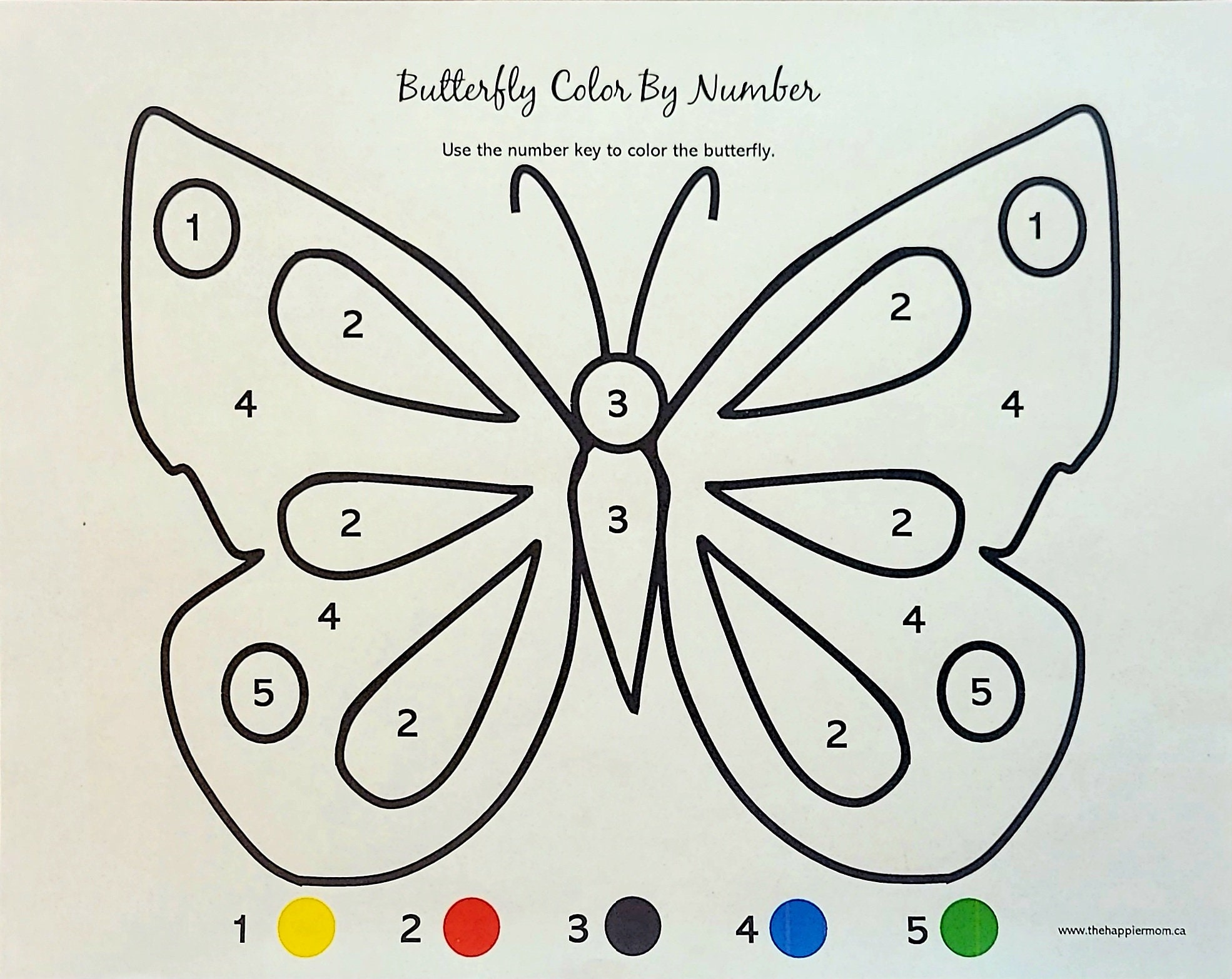 Butterfly color by number printable page for kids butterfly coloring sheet printable kids activities color by number coloring pages