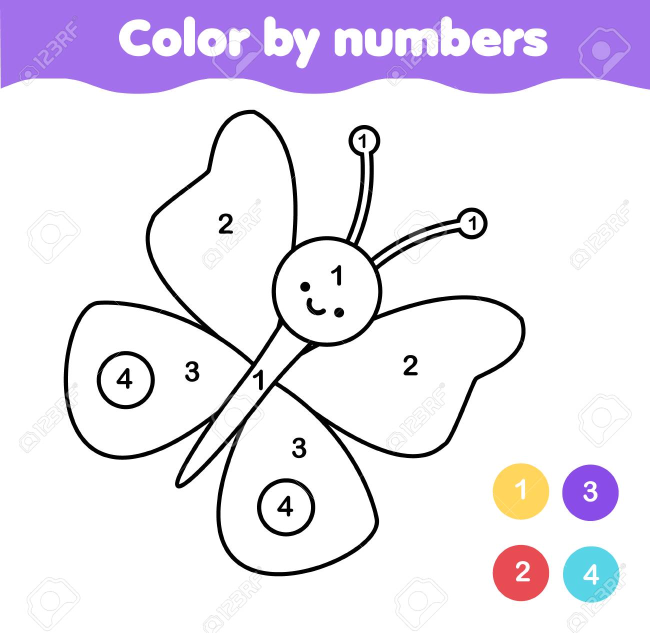 Children educational game coloring page with butterfly color by numbers printable activity for toddlers royalty free svg cliparts vectors and stock illustration image