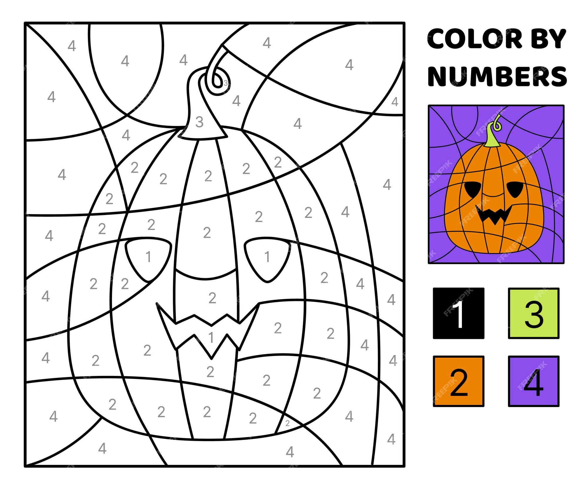Premium vector pumpkin lantern color by number squishmallow coloring page game for kids kawaii cartoon vector