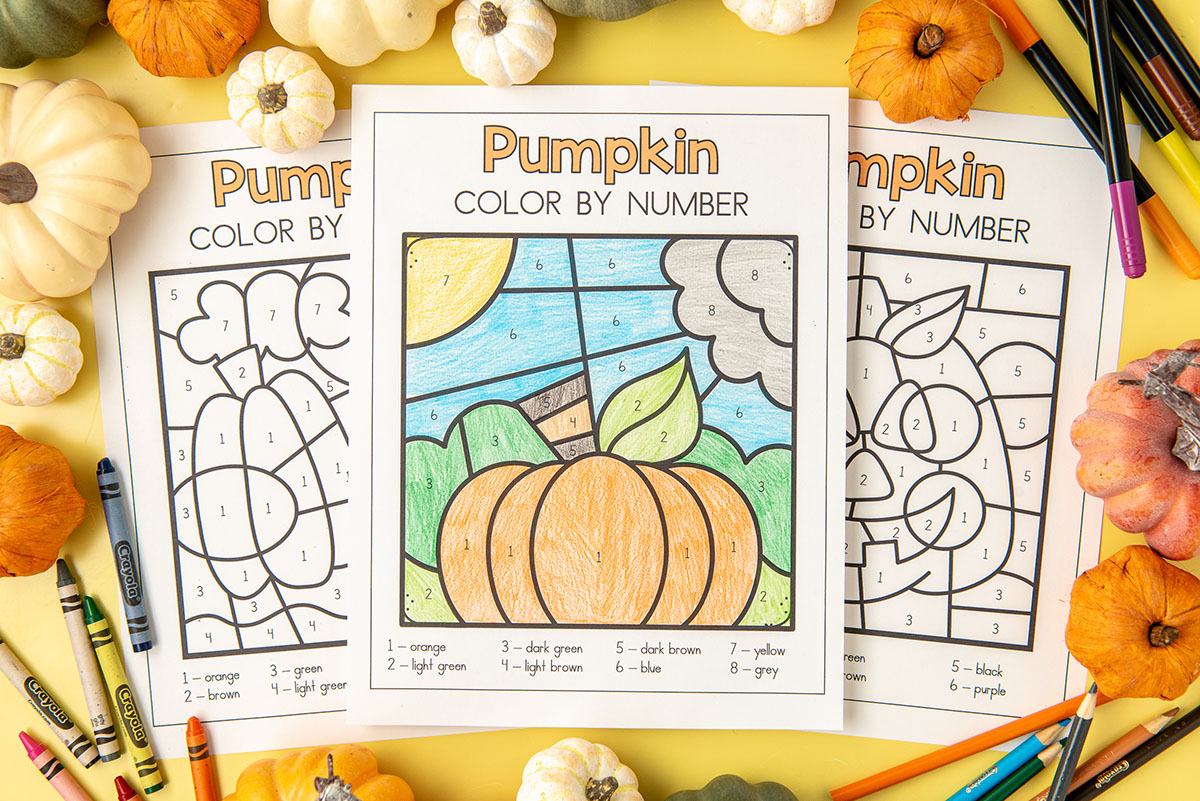 Pumpkin color by number free printables