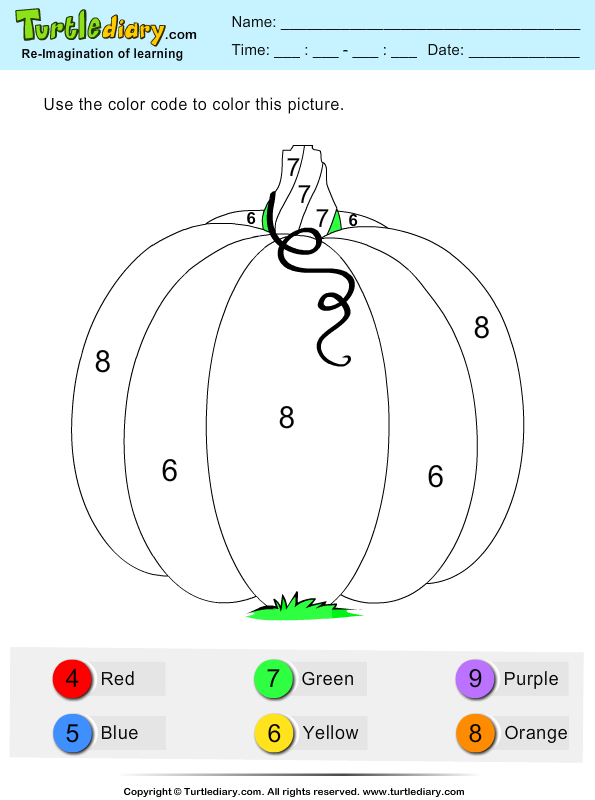 Color by number pumpkin coloring sheet turtle diary