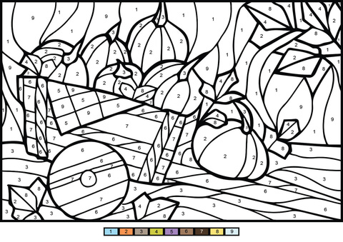 Pumpkins color by number free printable coloring pages