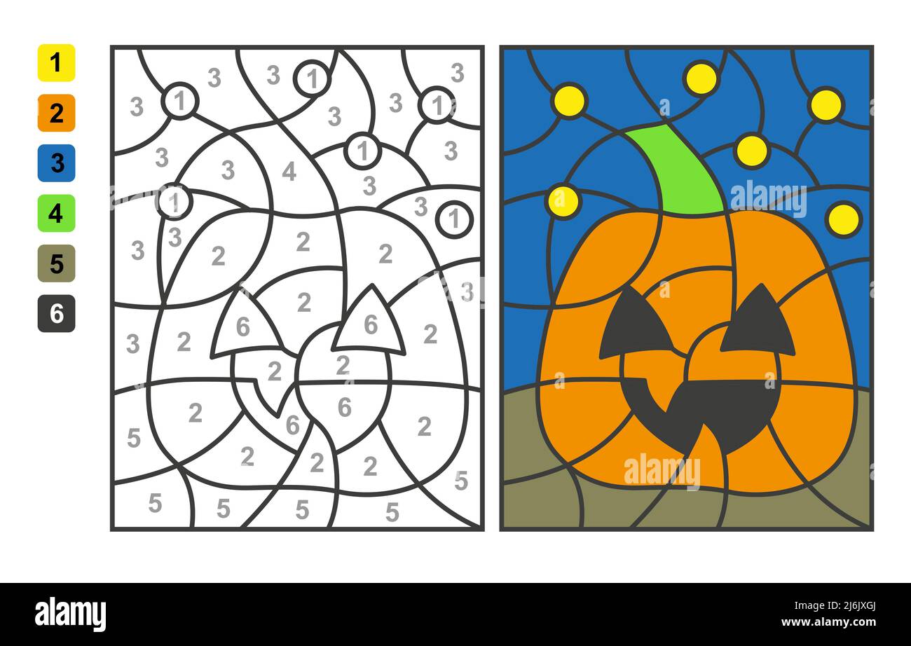 Vector coloring page color by numbers halloween pumpkin puzzle game for children education and activities stock vector image art