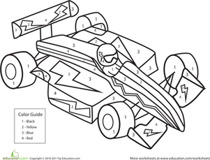 Color by number race car worksheet education color by numbers cars coloring pages race car coloring pages