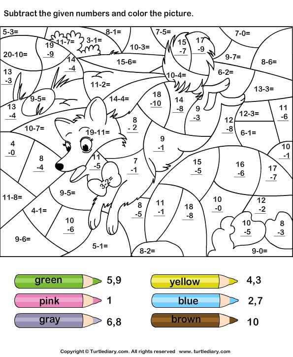 Download and print turtle diarys subtract numbers and color picture worksheet our largâ math coloring worksheets math coloring addition coloring worksheet