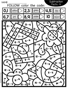 Spring coloring pages with subtraction facts by teaching second grade