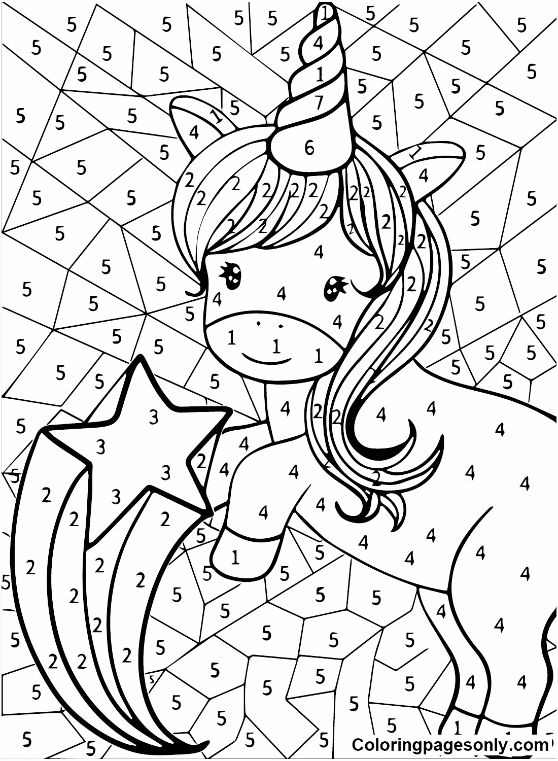 Unicorn color by number coloring pages printable for free download
