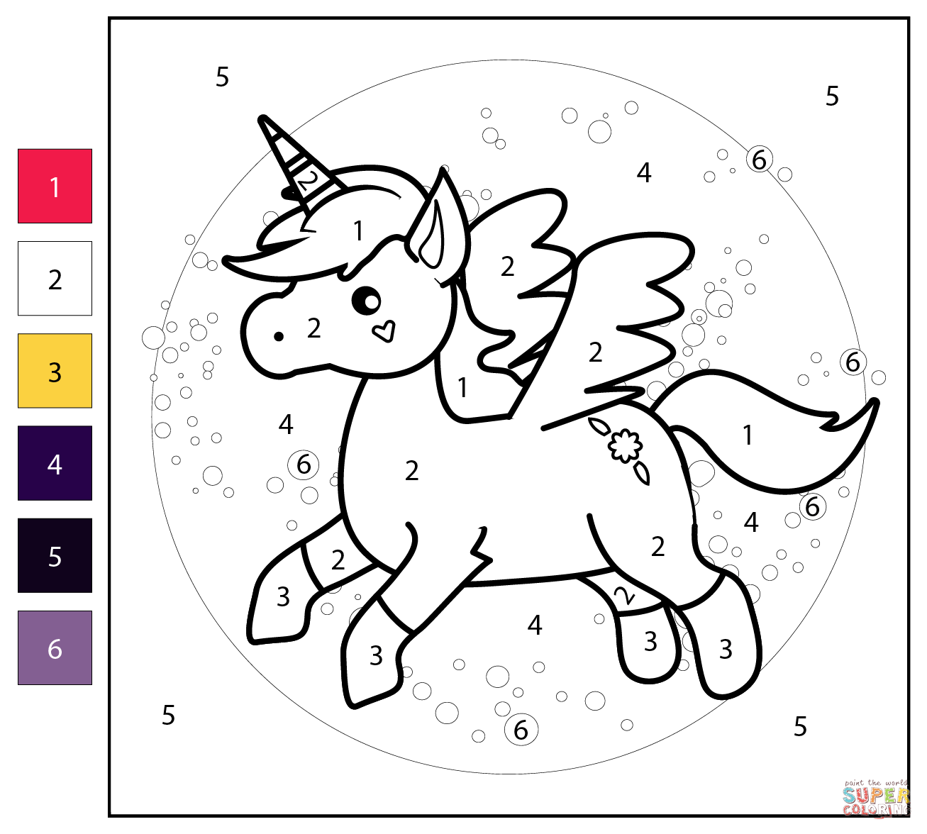 Unicorn color by number free printable coloring pages