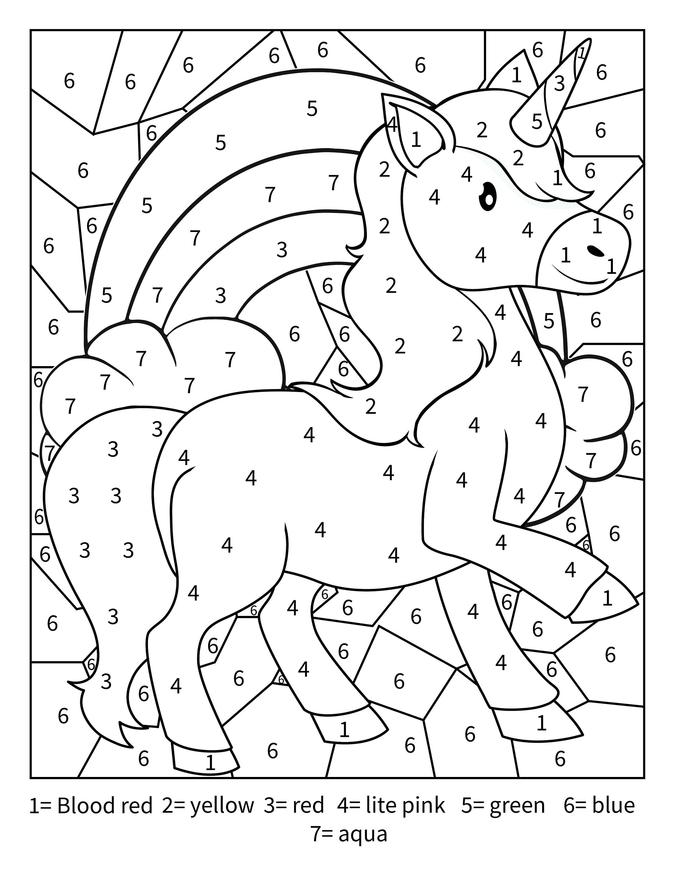Printable unicorn color by number activity page for toddlers kids and adults download now