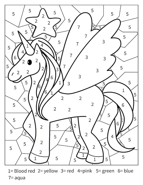 Premium vector unicorn color by number coloring page