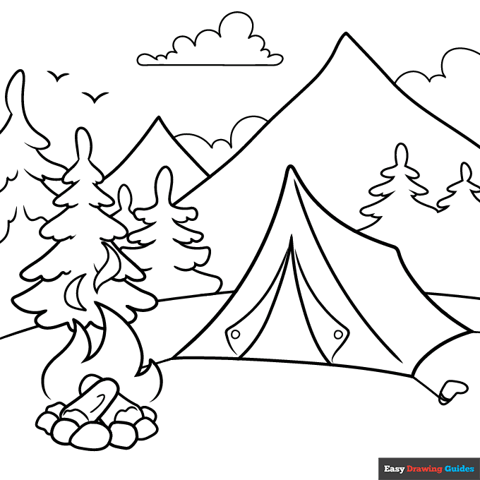 Camping coloring page easy drawing guides