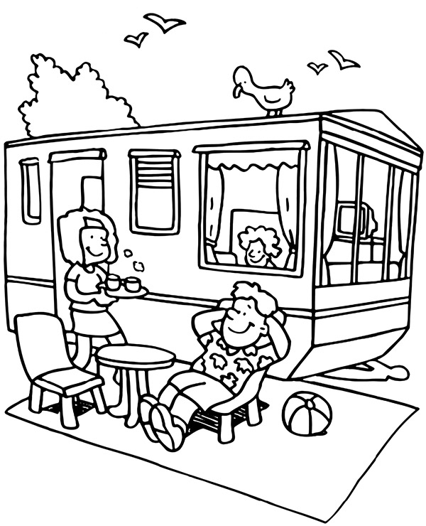 Summer camping coloring page camper