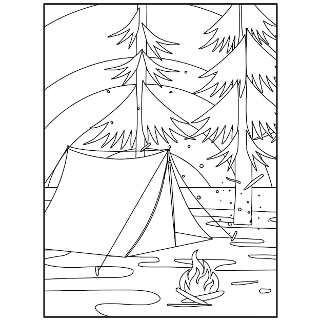 Premium vector printable camping coloring pages for kids premium vector