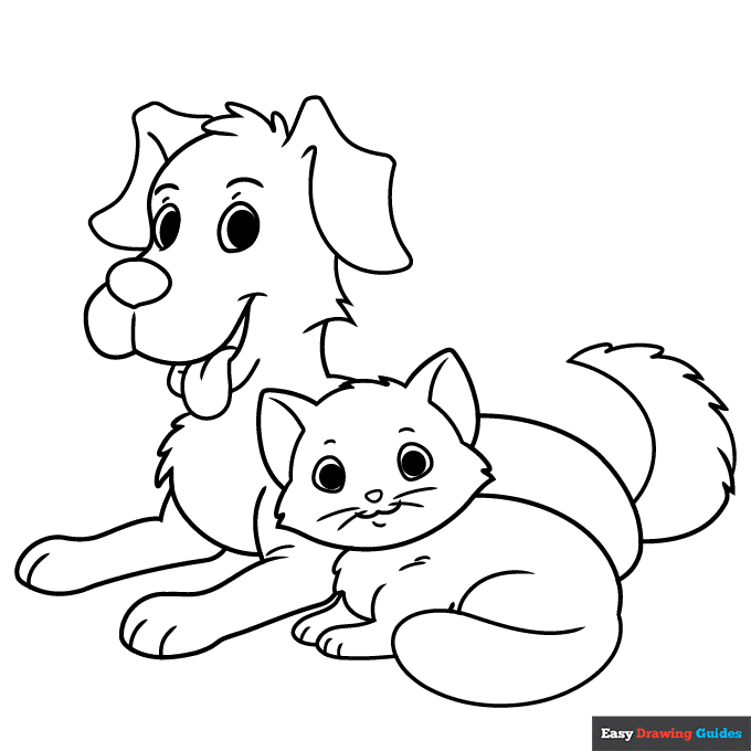 Cat and dog coloring page easy drawing guides