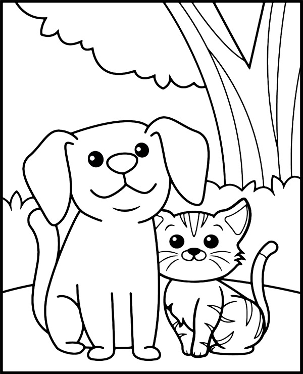 Printable coloring sheet cat dog coloring page