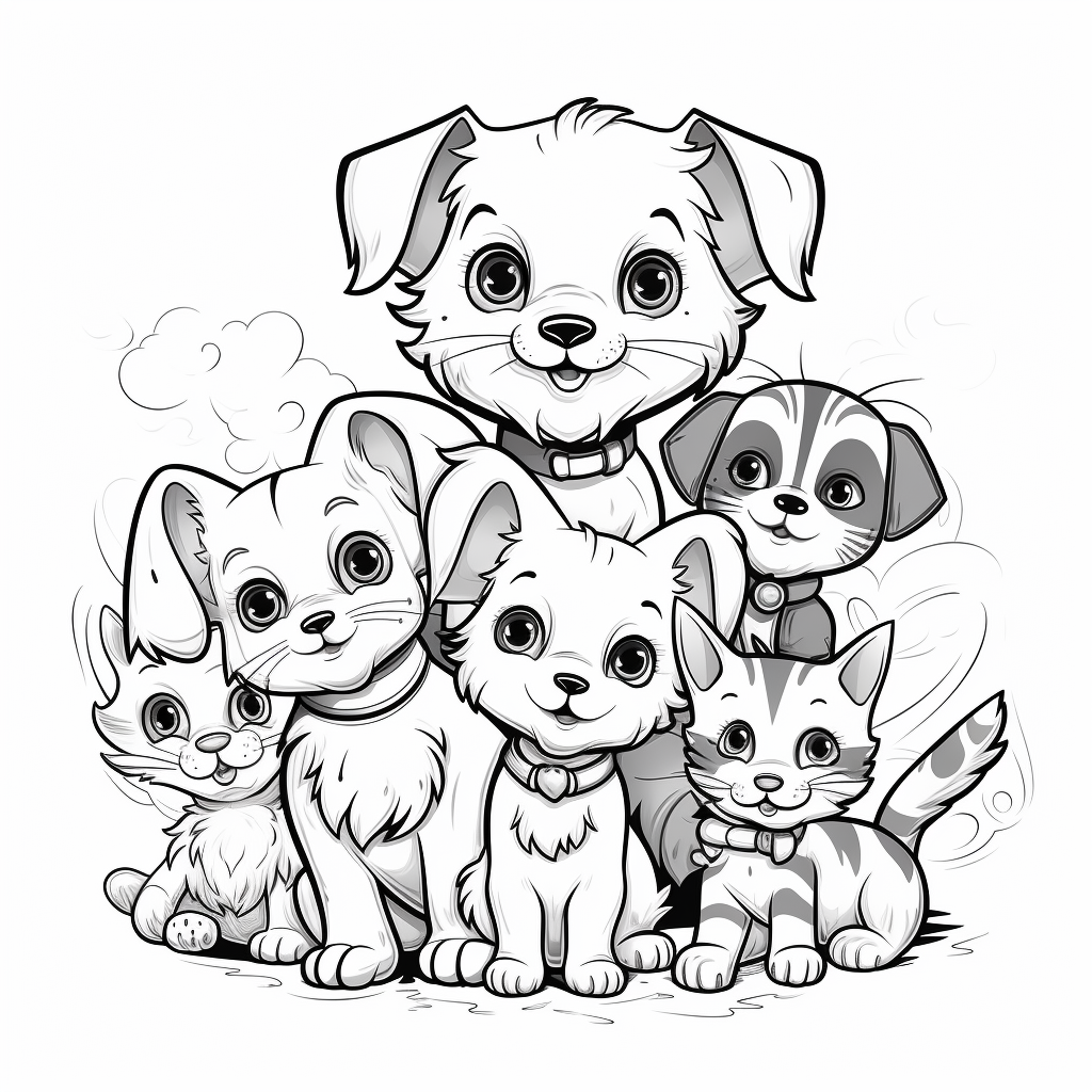Dogs and cats coloring pages