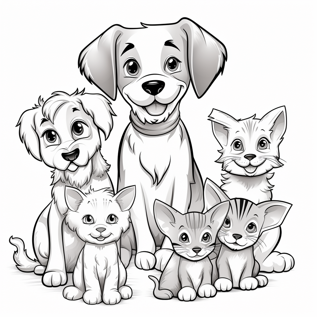 Dogs and cats coloring pages