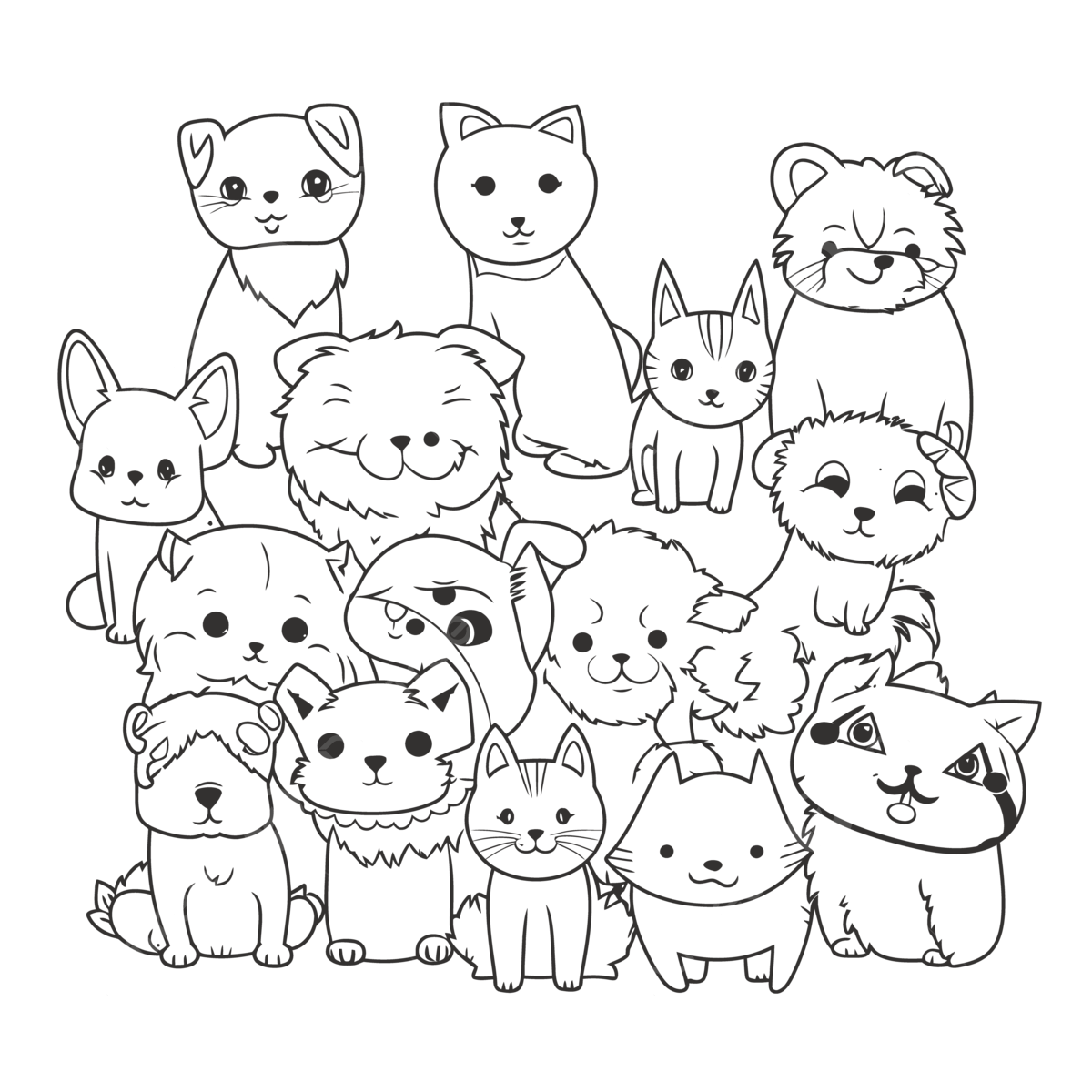 Bunch of dogs and cats coloring pages outline sketch drawing vector cat drawing dog drawing wing drawing png and vector with transparent background for free download
