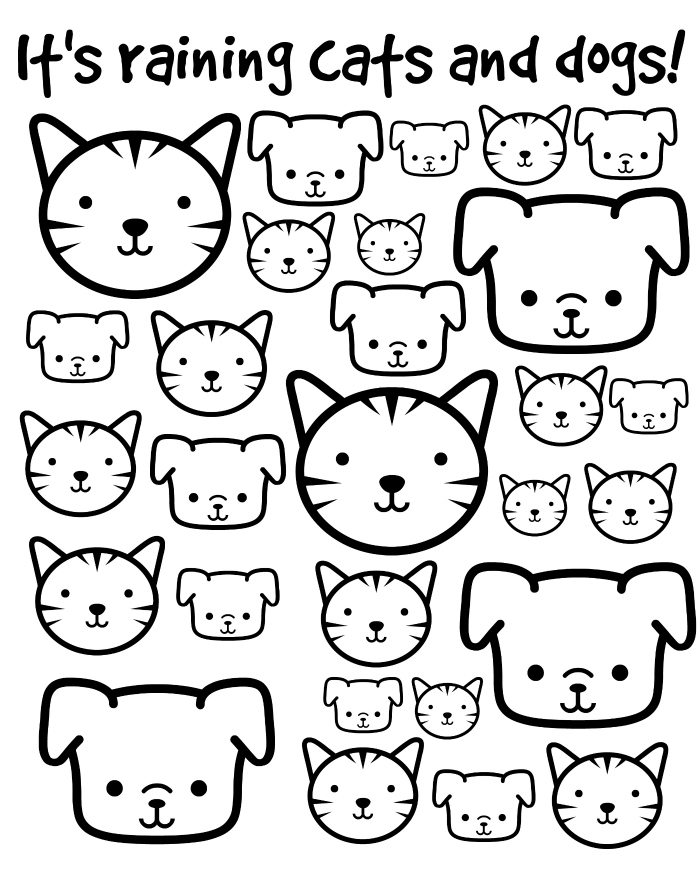 Its raining cats and dogs printable coloring page