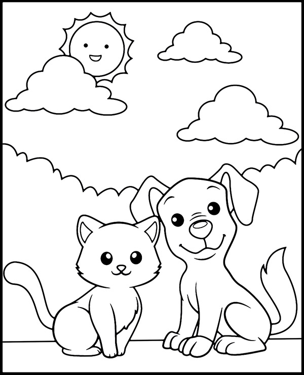 Cat dog coloring page sheet