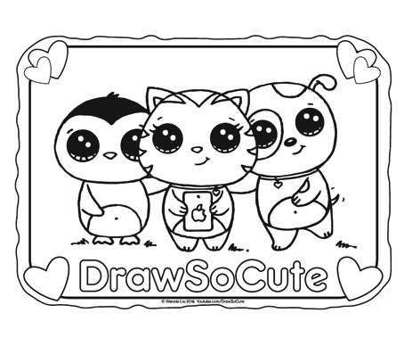 Penquin cat and dog coloring page â draw so cute