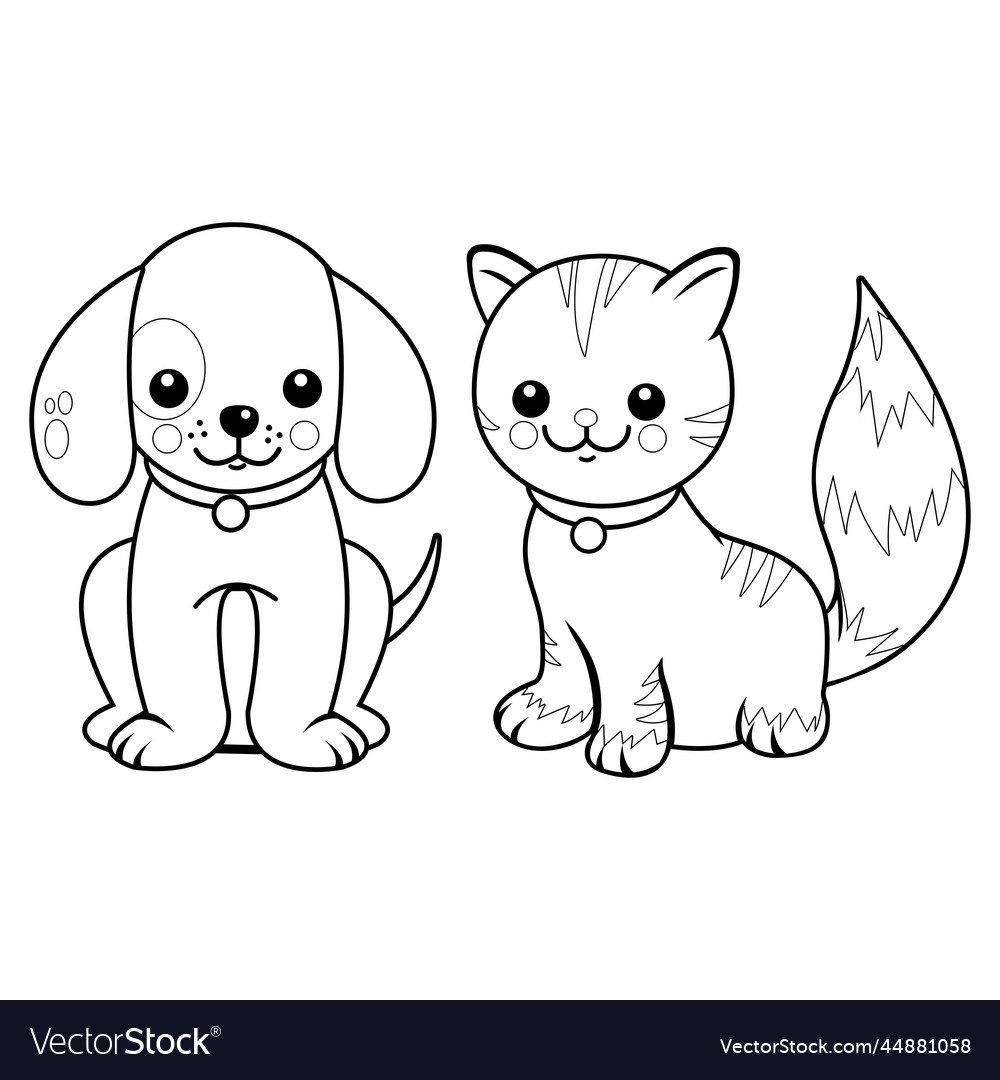 Cat and dog black white coloring page royalty free vector