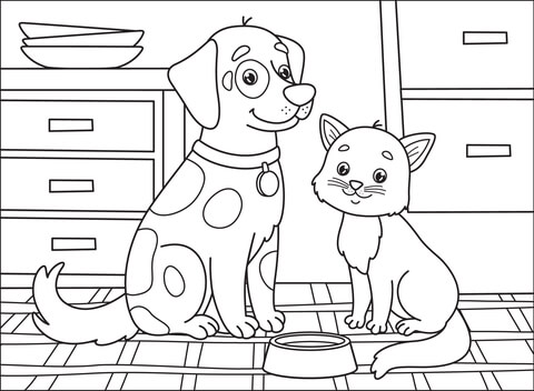 Dog cat coloring page free printable coloring pages
